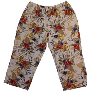 Vintage Linen Multi-colored Flowers Capri Pants Women's size Lg